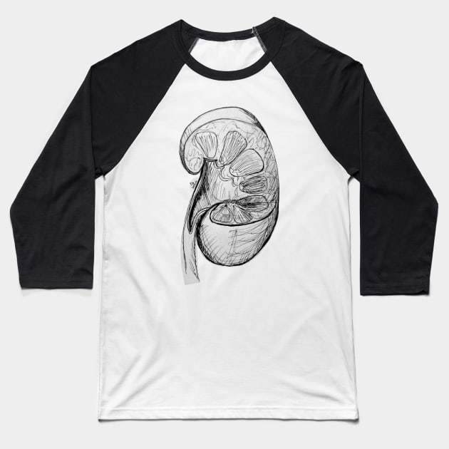 Pen and Ink Kidney Illustration/Sketch Baseball T-Shirt by emadamsinc